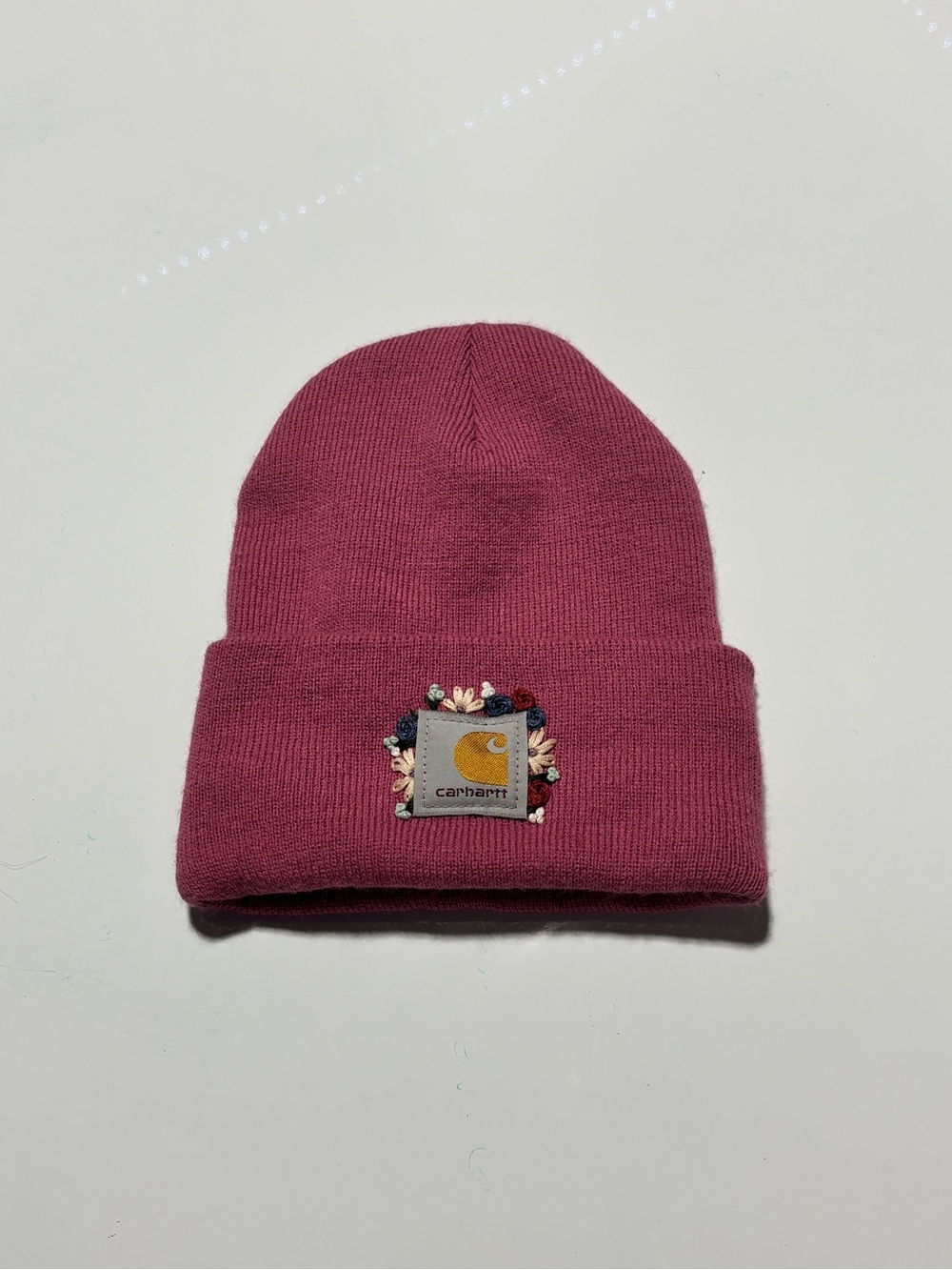 Carhartt Beanie Hat - Rose Pink with Logo Embroidery